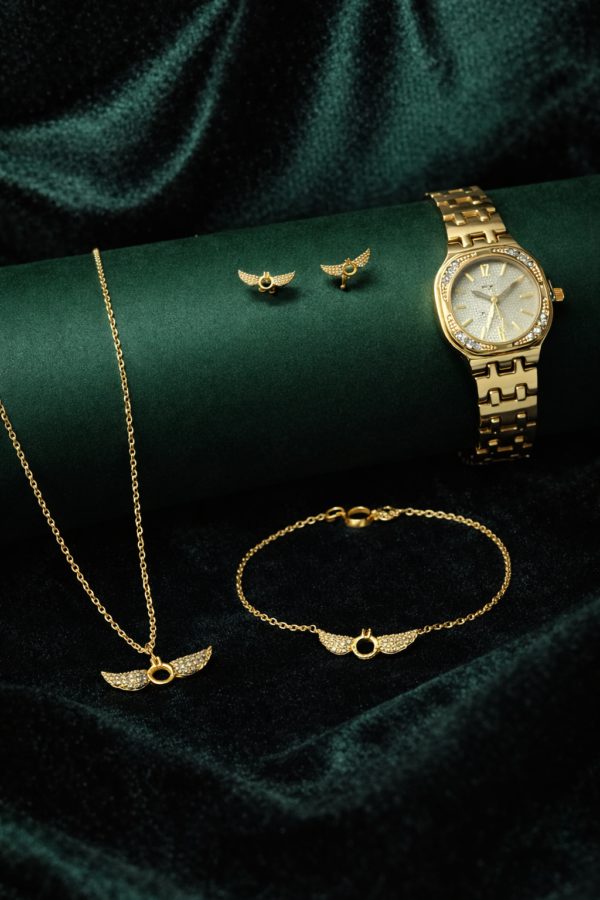 Pack Montre Dorée & Bijoux Assortis (4 Pièces)